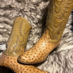 Tony Lama Tan FULL Ostrich & Leather WESTERN Boots-Sz 8.5 D